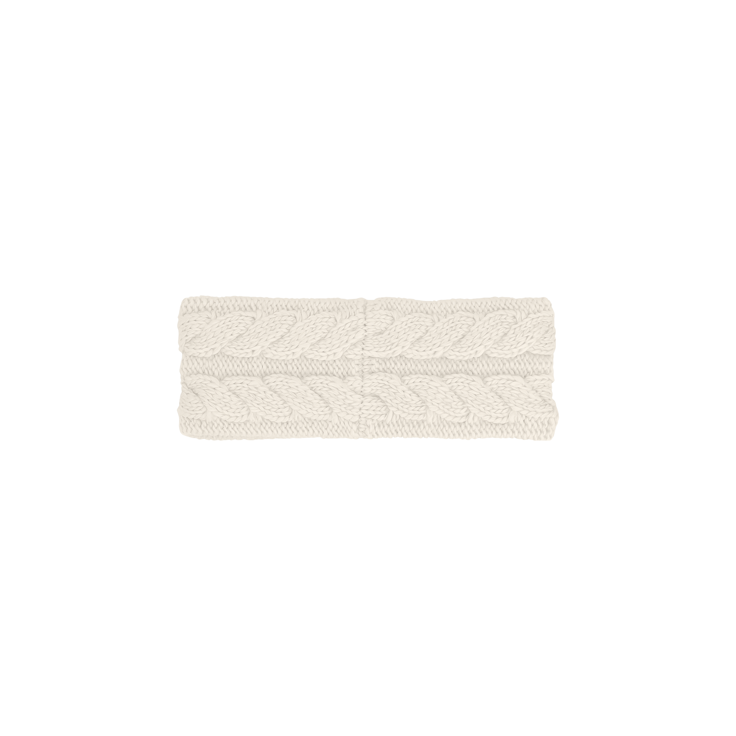 Cozy white headband featuring textured cable knit design, crafted from recycled materials for sustainable cold-weather wear.
