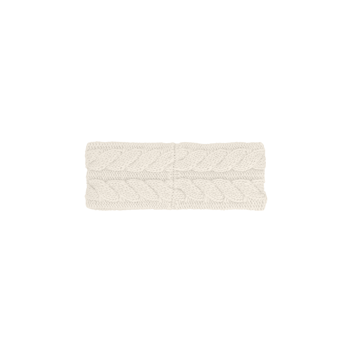 Cozy white headband featuring textured cable knit design, crafted from recycled materials for sustainable cold-weather wear.