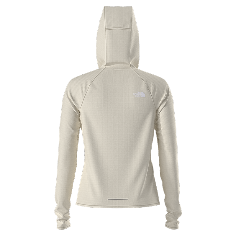 a back view of a white dune colored north face sunriser hoodie on a white background
