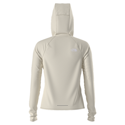 a back view of a white dune colored north face sunriser hoodie on a white background