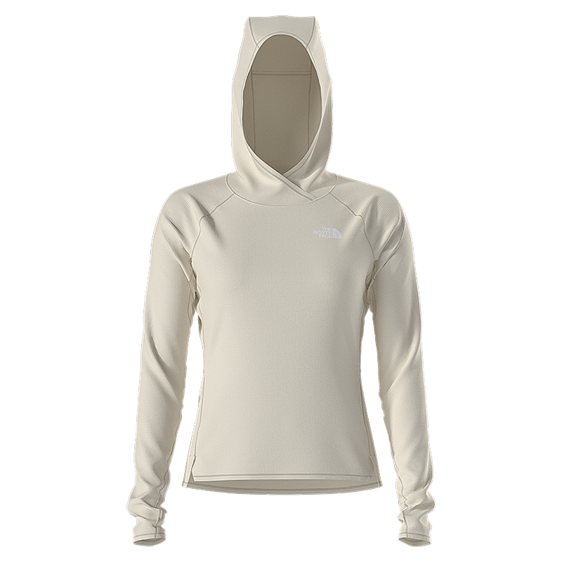 a white dune colored north face sunriser hoodie on a white background