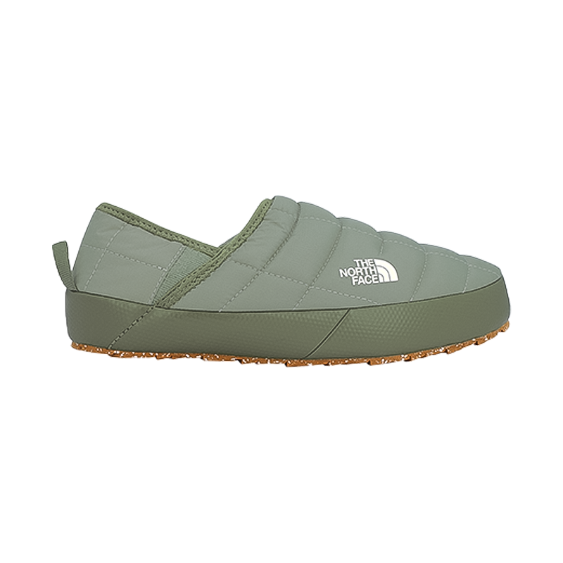 The North Face green women's slippers with insulated ripstop upper, cozy fleece lining, and durable, recycled rubber outsole.