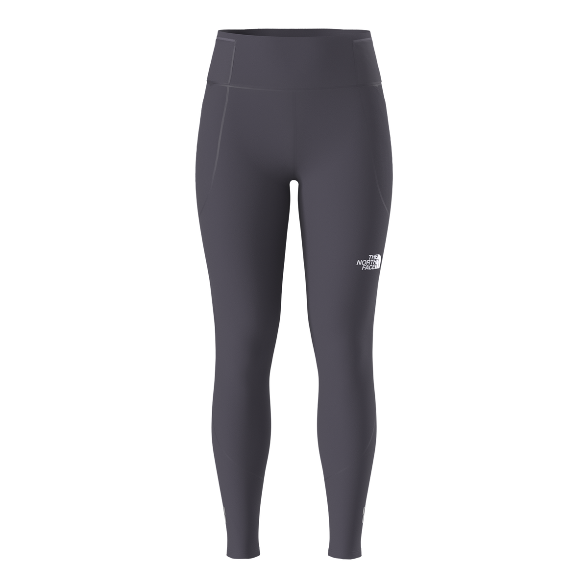 Purple women's leggings from The North Face, designed for winter activities with moisture-wicking and reflective details.