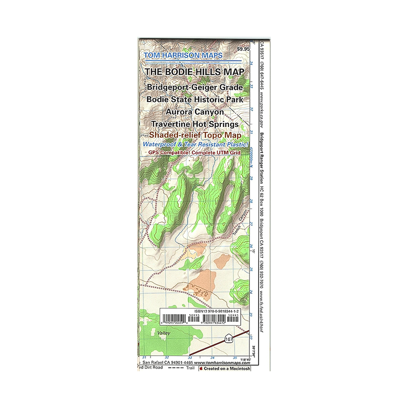 Tom Harrison's Bodie Hills map, illustrating topography and key geographical elements.
