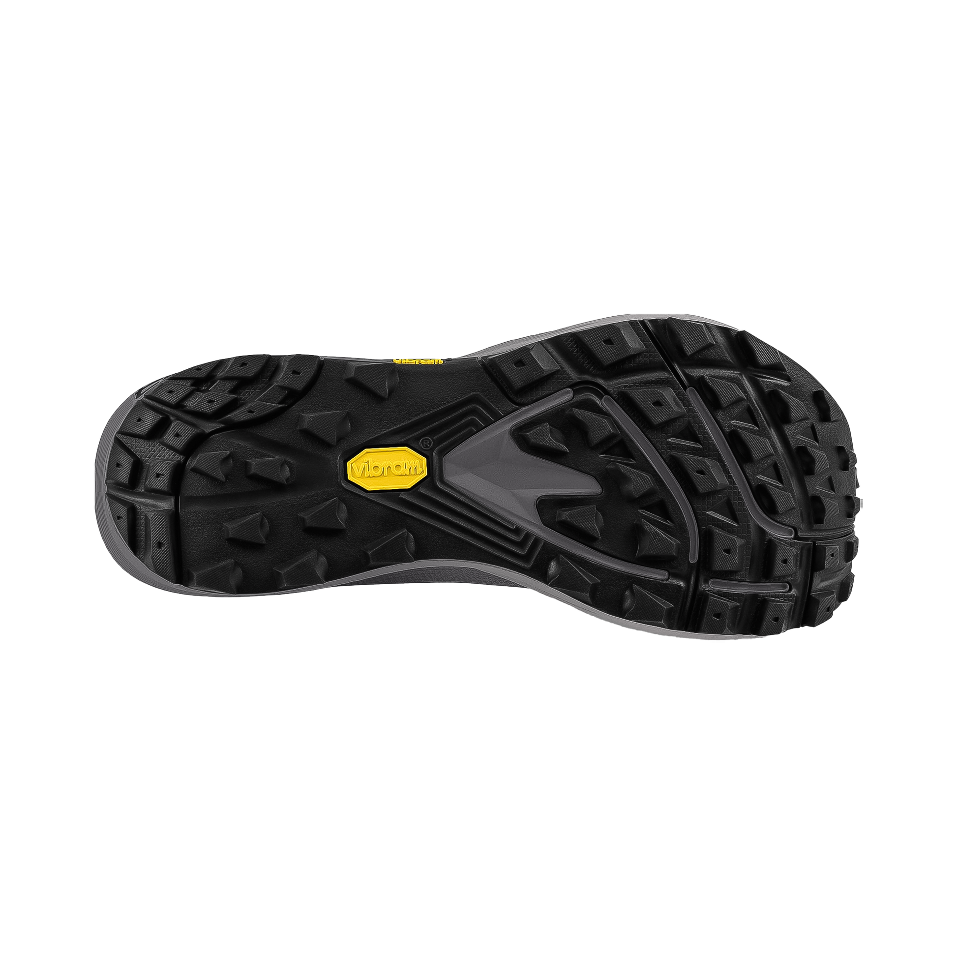 Topo MTN Racer 4 men's trail running shoe in grey featuring a cushioned midsole and Vibram Megagrip outsole.