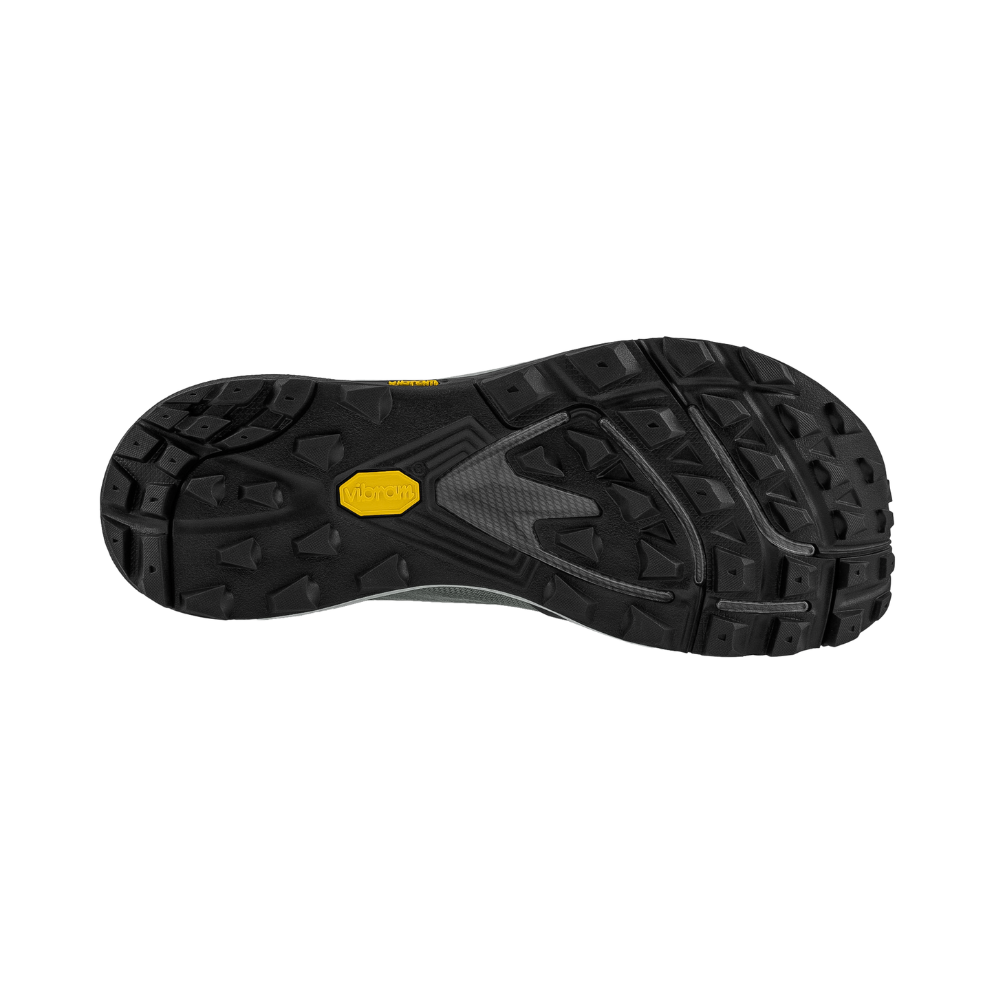 The sole of a gray Top Traverse hiking shoe, emphasizing its traction and lightweight design for all-day comfort on trails.