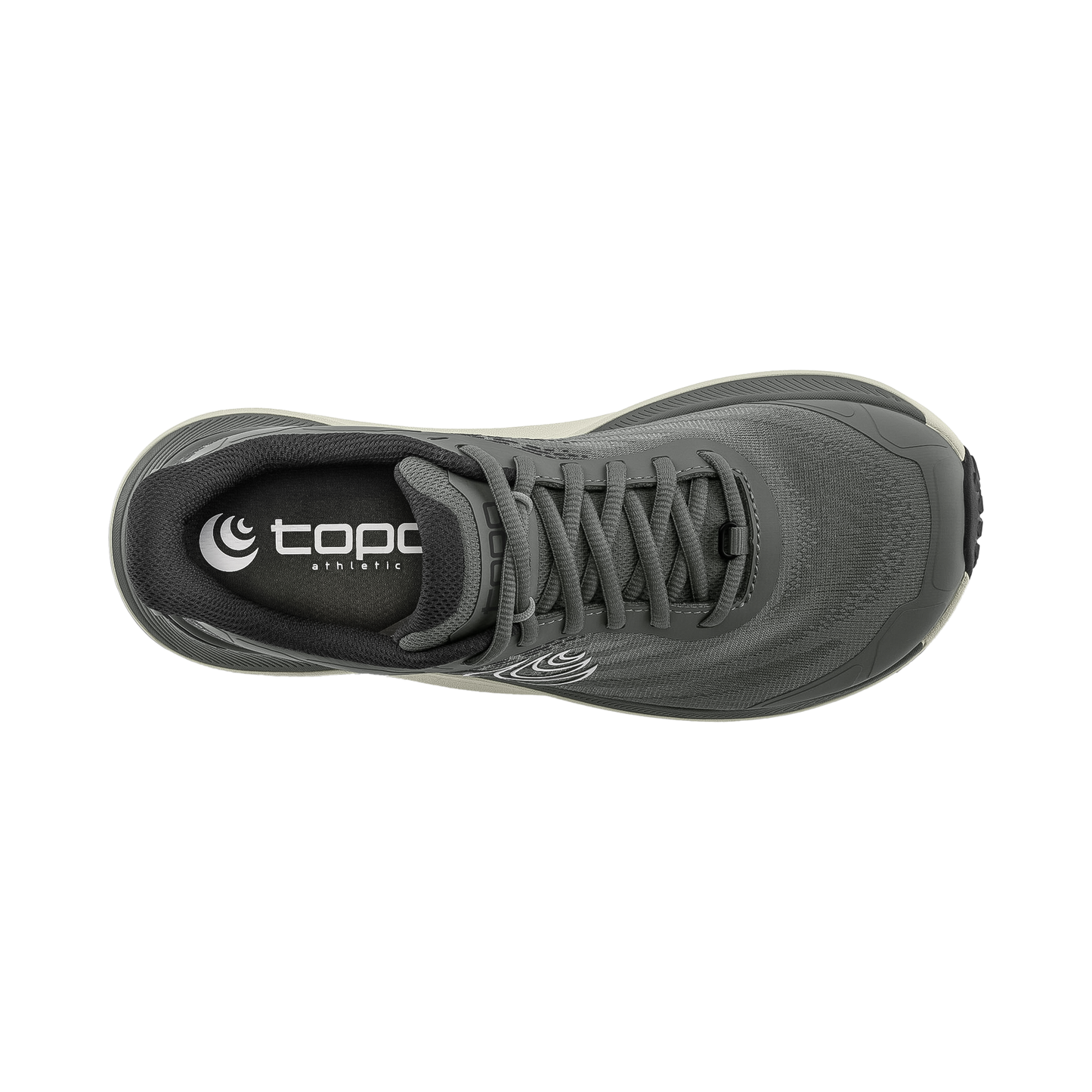 Grey Topo Ultraventure 4 trail running shoe, featuring a cushioned midsole and roomy toe box for comfort on mixed terrain.