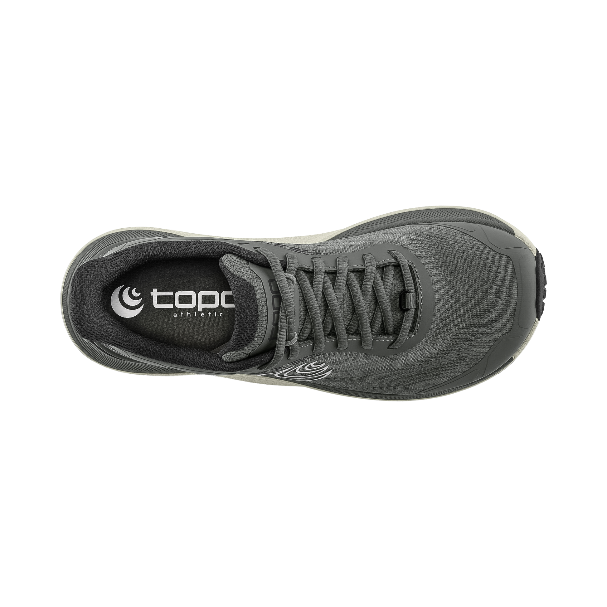 Grey Topo Ultraventure 4 trail running shoe, featuring a cushioned midsole and roomy toe box for comfort on mixed terrain.