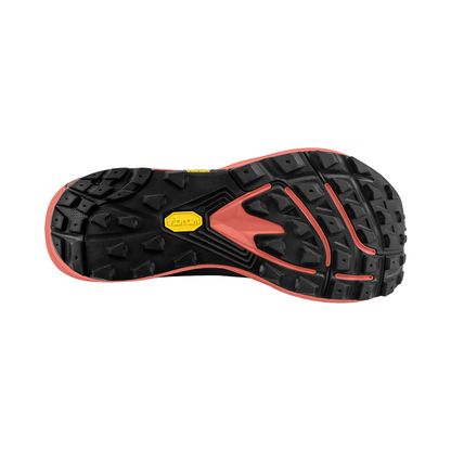 Black and pink Topo trail runner shoe, showcasing its durable design and breathable mesh upper for trail running.