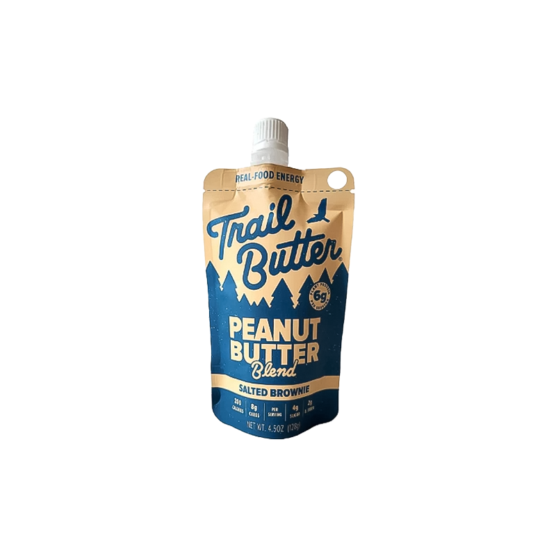 Trail Butter Salted Brownie Peanut 4.5oz with mixed nut butters, all-natural ingredients, portable for sustained energy on outdoor adventures.