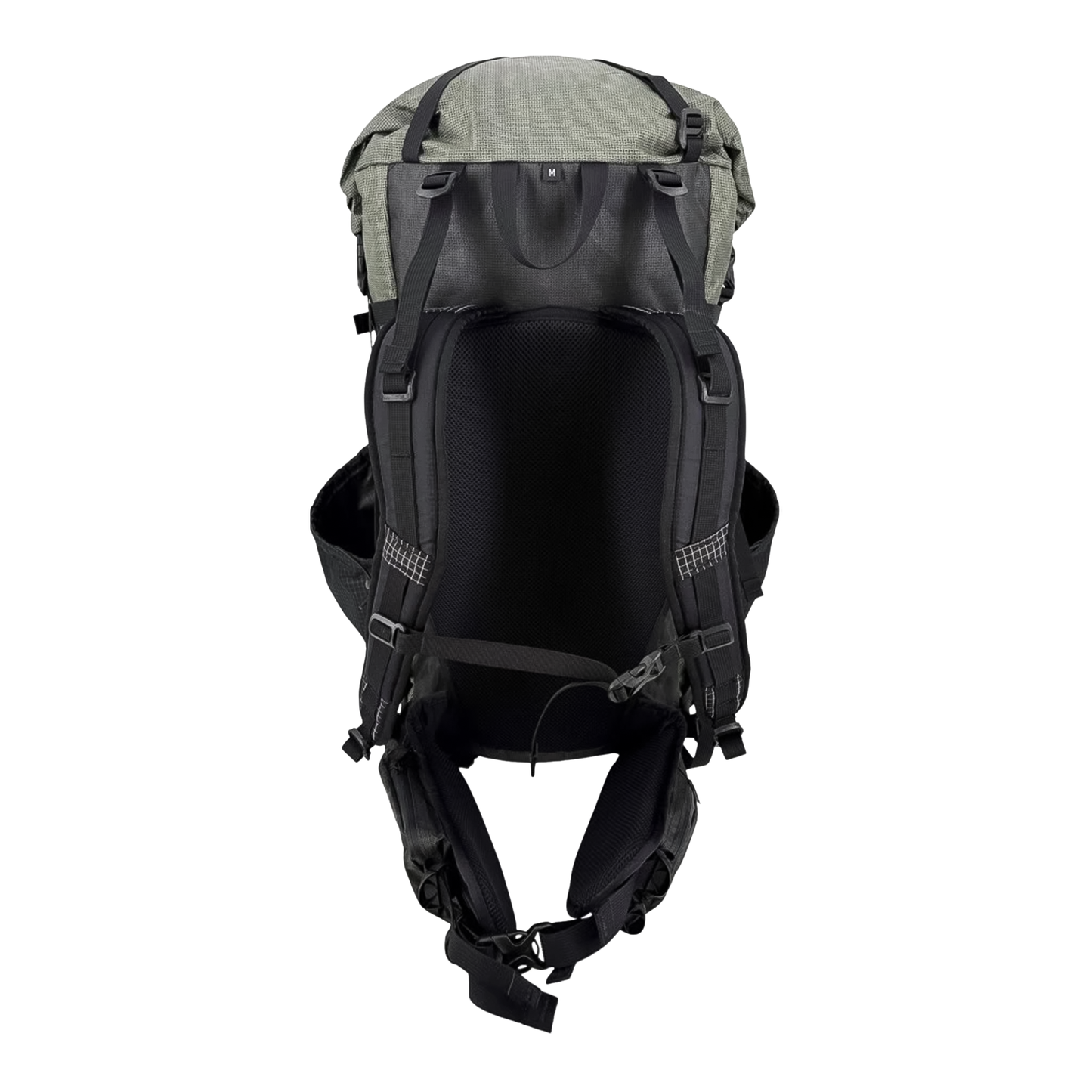 Back view of a green ULA 25th Anniversary Circuit backpack showcasing straps and storage pockets for hiking adventures.