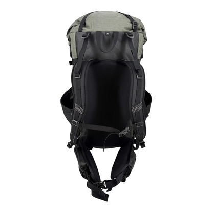 Back view of a green ULA 25th Anniversary Circuit backpack showcasing straps and storage pockets for hiking adventures.