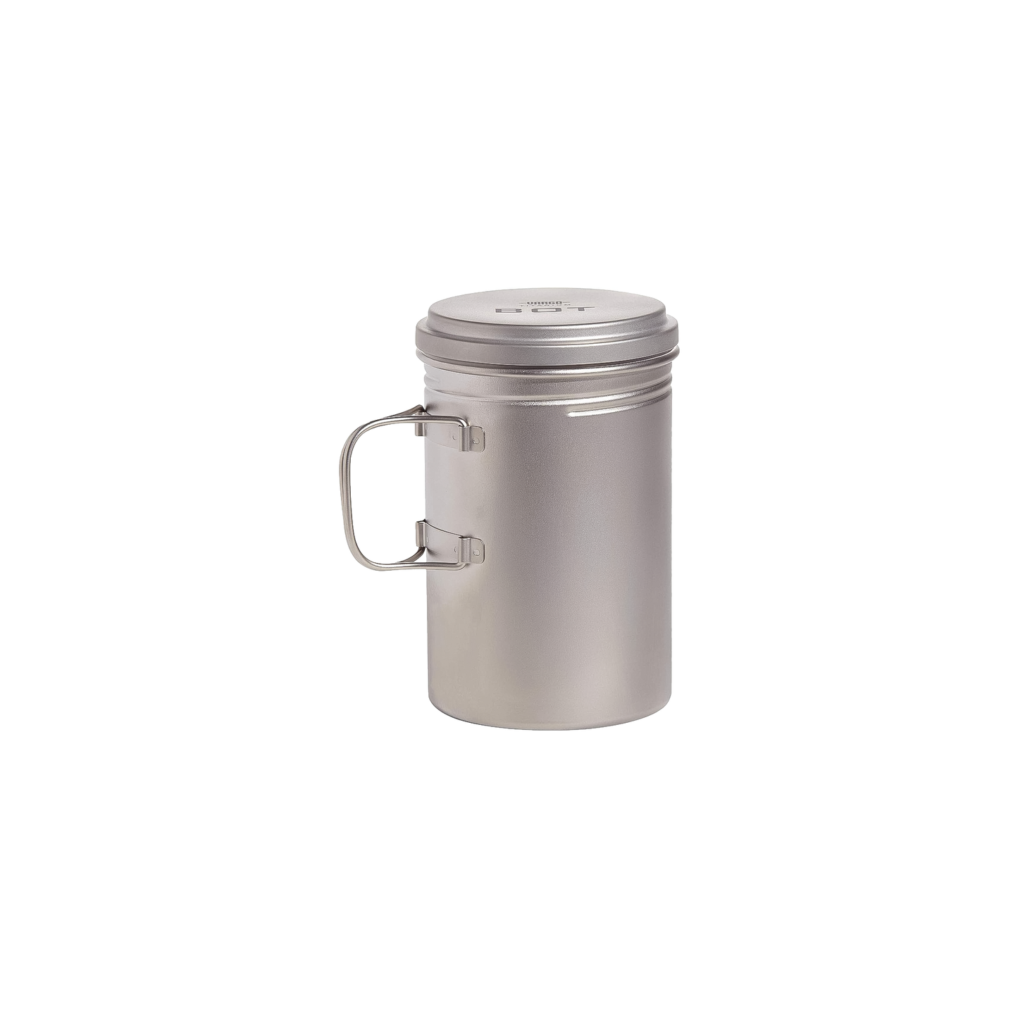 Stainless steel mug with a handle, designed for versatility in cooking and drinking, set against a white background.