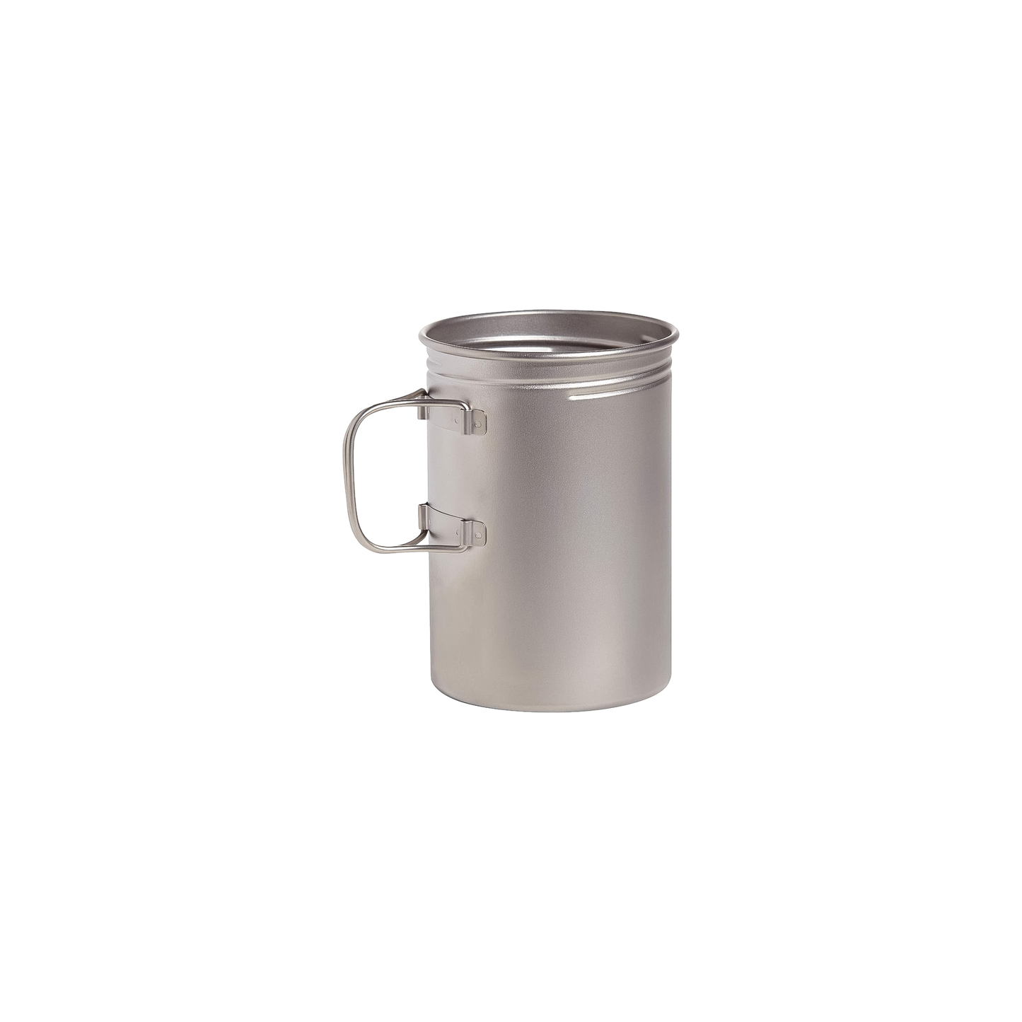 Ultralight stainless steel mug with a handle, perfect for outdoor use, shown on a plain white background.