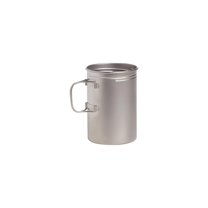 Ultralight stainless steel mug with a handle, perfect for outdoor use, shown on a plain white background.