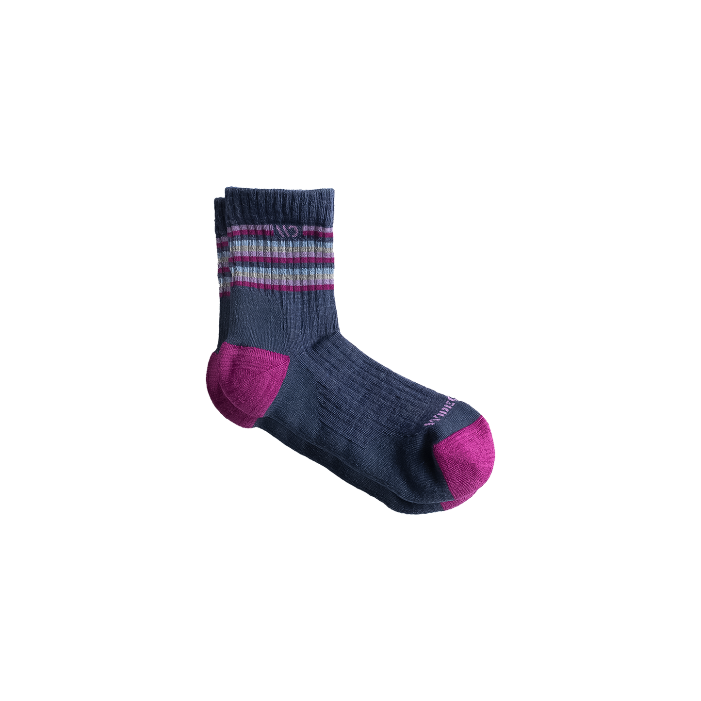 Multi-striped socks in pink and blue, offering a soft fit and cushioning for all-day comfort and support.