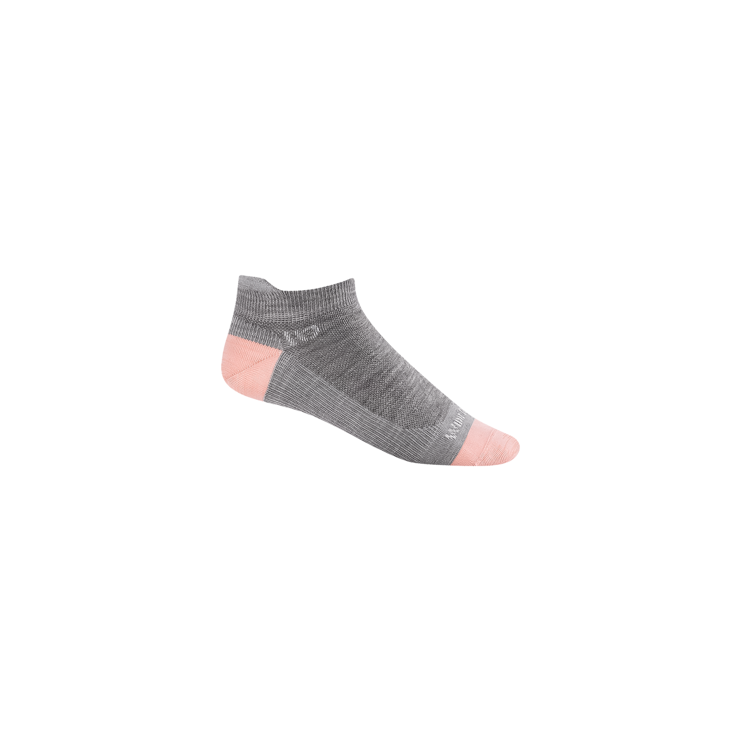Lightweight grey socks with pink details, showcasing a no-cushion design and wide Flex Stretch™ for a comfortable fit.