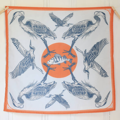 Blue Heron Sea Bird Print Bandana - 100% Cotton