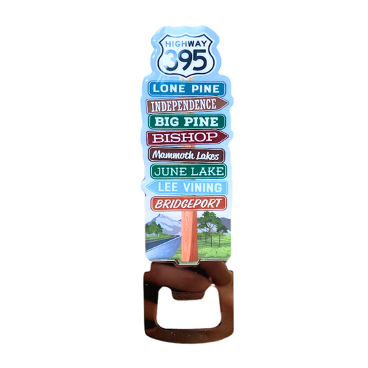 Eastern Sierra Bottle Opener with the towns along hwy 395