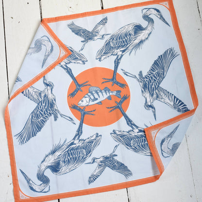 Blue Heron Sea Bird Print Bandana - 100% Cotton