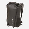 An all black roll top, waterproof backpack from Exped, on a white background.