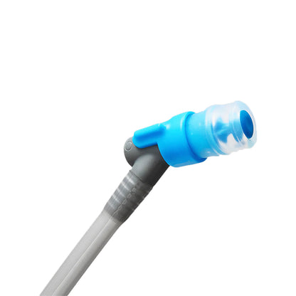 Blue and gray HydraFlex drink tube with a handle for outdoor hydration.