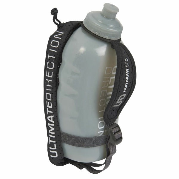 Ultimate Direction Fast Draw 500 Blue 500ml bottle with small pocket and hand strap for easy holding