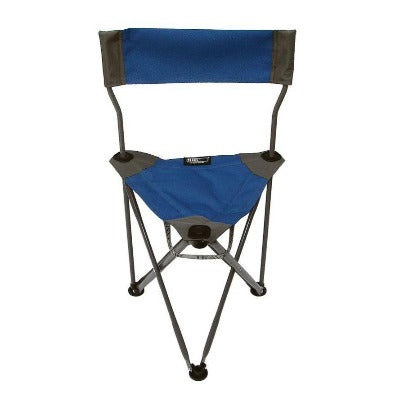A blue Ultimate Slacker 2.0 compact, quick to deploy camp chair with back rest. Perfect for your basecamp.