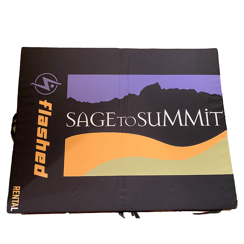 Flashed Big Squishy Bouldering Pad Rental with Sage to Summit Logo