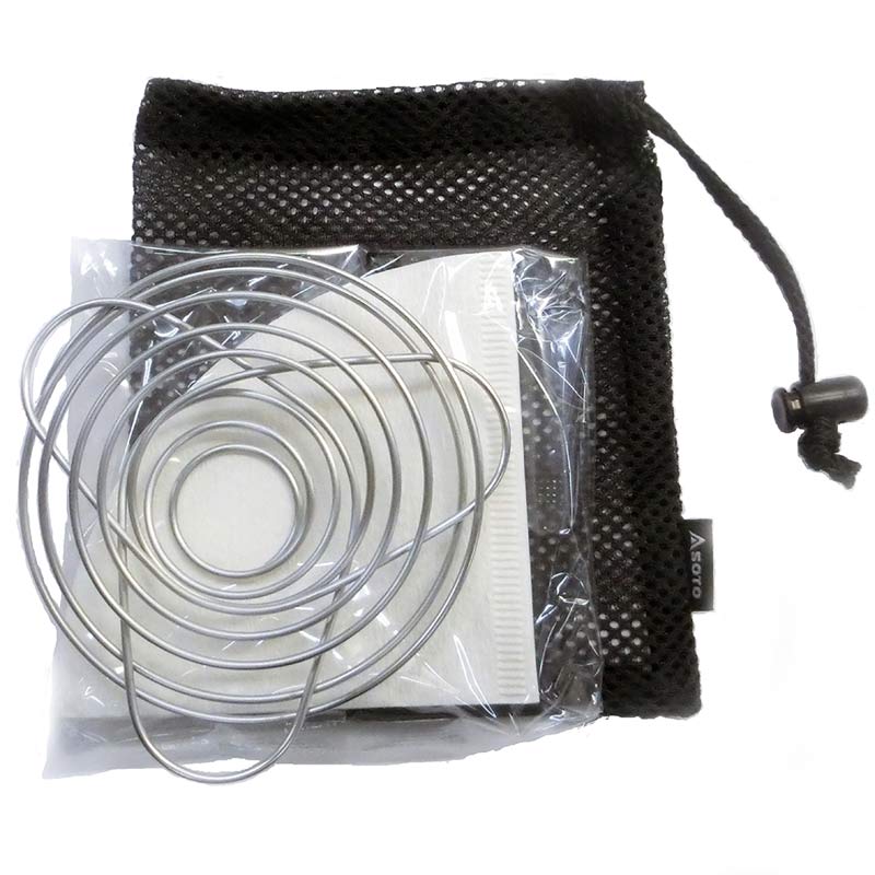 Collapsed Soto Helix coffee maker with filter and bag