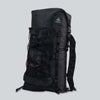 A black backpack with a large black mesh pocket